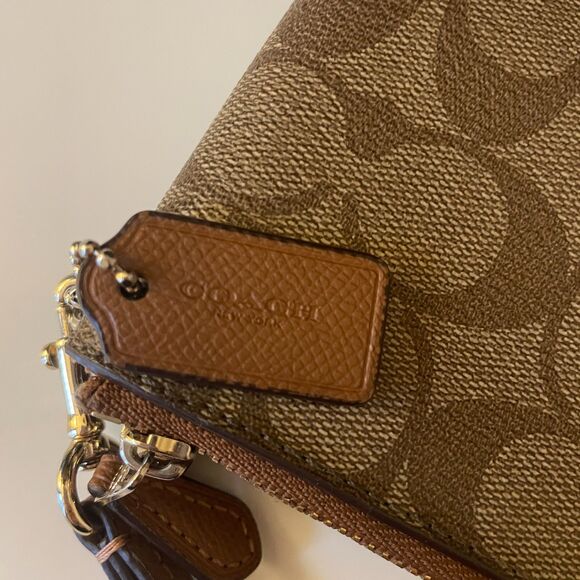 Coach Double Zip Wristlet Signature Khaki Brown Coated Canvas Leather - Picture 7 of 7